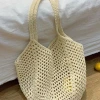 New handcrafted woven tote hollowed-out vacation straw weaving seaside and beach casual single-shoulder bag with large capacity and laid-back style Specification image
